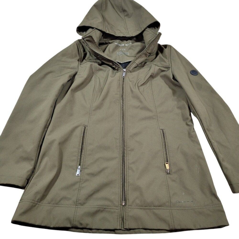 Andrew Marc Jacket Womens Large Green Water Repellent Full Zip Hooded